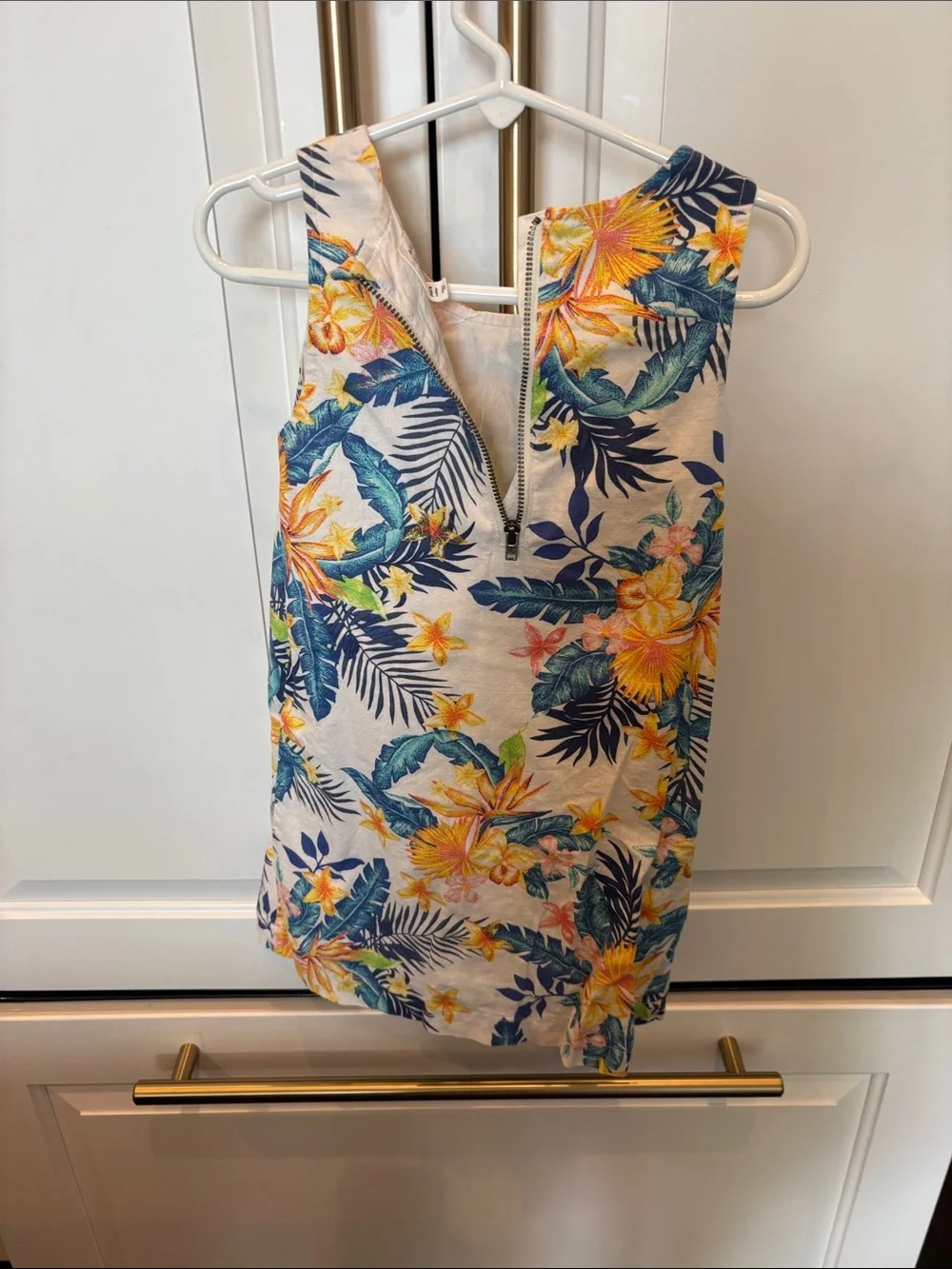 GAP White Sleeveless Linen Dress with Blue & Yellow Floral Print